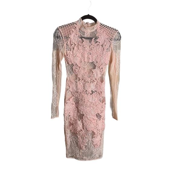 House of CB Dusty Rose Pink Crochet Lace Bodycon Gialla Dress Size XXS - Picture 5 of 10